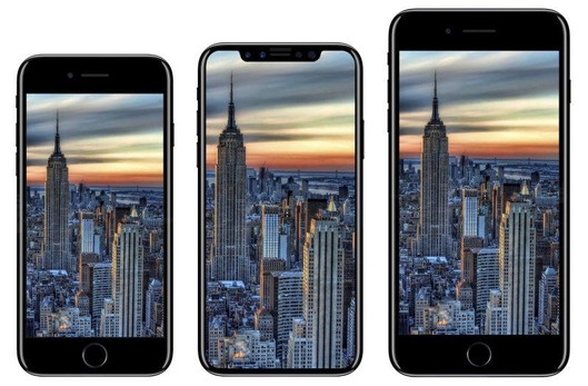 애플 아이폰8과 아이폰7S 시리즈로 예상되는 콘셉트 이미지. (왼쪽부터)아이폰7S, 아이폰8, 아이폰7S 플러스