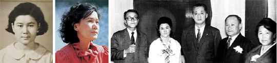 맨 왼쪽 사진은 1967년 등단 무렵 20대 중반의 유안진 시인. 그다음이 정지용문학상 등을 받았던 1990년대 50대 때의 모습. 오른쪽 사진은 1970년 첫 시집 ‘달하’ 출판기념회 때(오른쪽부터 유 시인의 어머니, 아버지, 박목월 시인, 유 시인, 성춘복 시인).