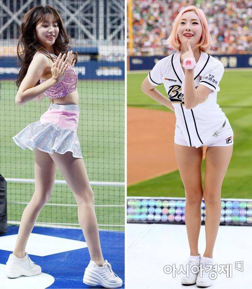 넥센 치어리더 안지현(왼쪽)과 두산 치어리더 서현숙