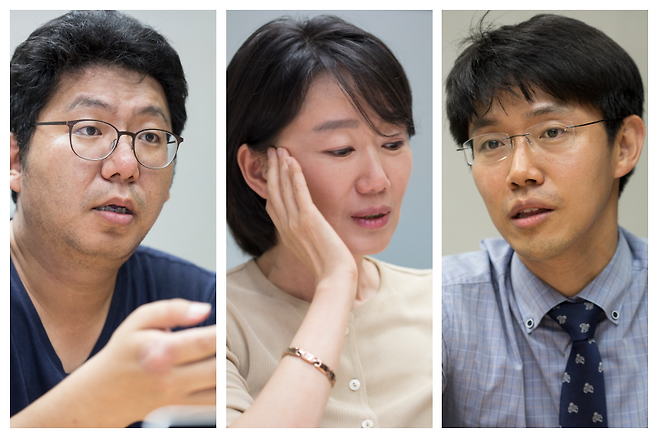 ▲ 조의명·양윤경·염규현 MBC 기자가 지난달 28일 서울 마포 상암동 MBC 사옥에서 미디어오늘과 인터뷰하고 있다. 사진=이치열 기자