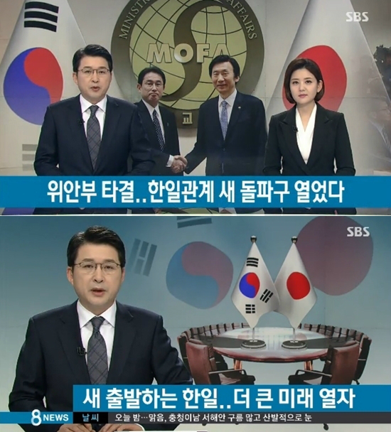 한일 위안부 합의가 타결된 2015년 12월 28일 SBS '8뉴스'에 나간 보도들 (사진=SBS '8뉴스' 캡처)