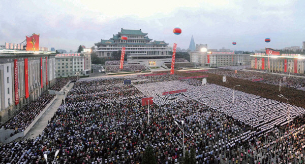 9월 6일 북한은 평양에서 6차 핵실험을 축하하는 평양시민 경축대회를 열었다./AFP=연합뉴스