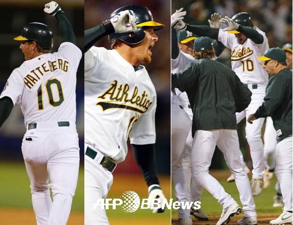 20연승 순간의 해티버그의 끝내기 홈런 장면. ⓒAFPBBNews = News1