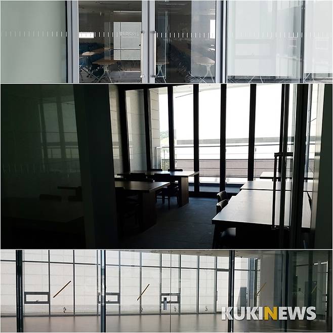 사진=박효상 기자/ 텅 빈 멀티미디어실과 카페테리아. 부대시설이 입점되지 않아, 내부가 텅 빈 상태로 방치되어 있다.