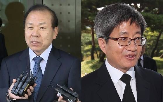 김이수 헌법재판관(왼쪽)과 김명수 대법원장. [중앙포토]
