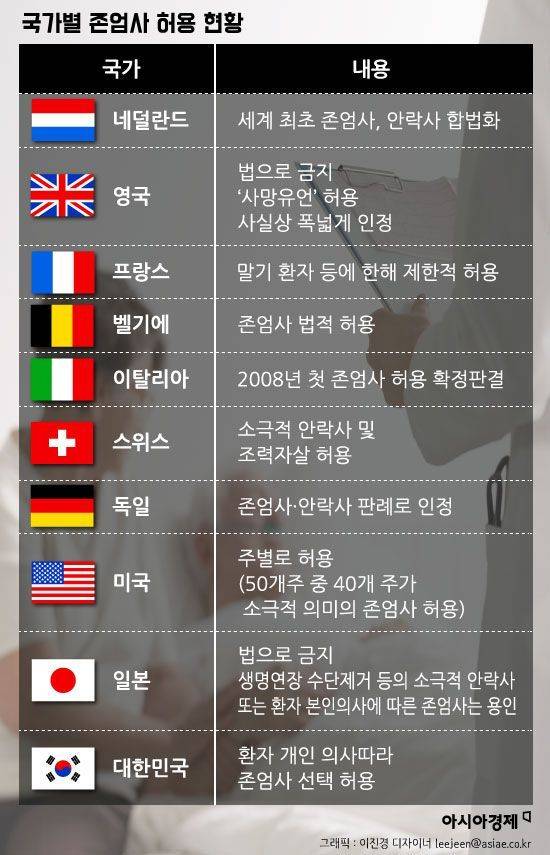 국가별 존엄사 현황. 그래픽 = 이진경 디자이너