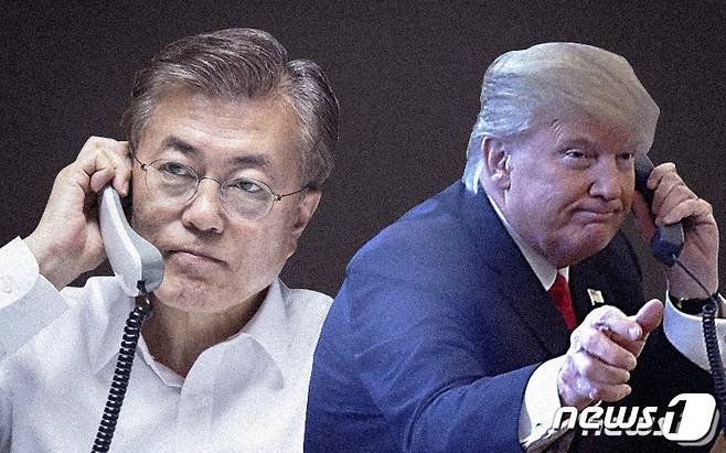 문재인 대통령과 도널드 트럼프 미국 대통령이 북한의 탄도미사일 도발과 관련해 지난 11뤟 29일에 이어 30일 60분간 대북제재 공조 논의를 했다. (뉴스1DB) 2017.12.1/뉴스1 © News1 이승배 기자