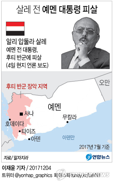 [그래픽] 살레 전 예멘 대통령, 후티 반군에 피살