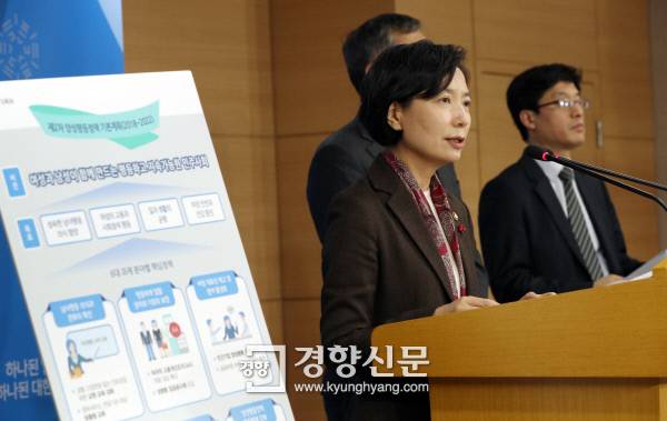 이숙진 여성가족부 차관이 20일 오후 정부서울청사에서 ‘제2차 양성평등기본계획’을 발표하고 있다.  김영민 기자