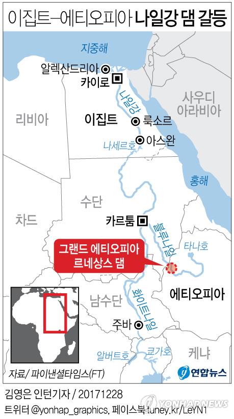 [그래픽] 이집트-에티오피아 나일강 상류 댐 갈등