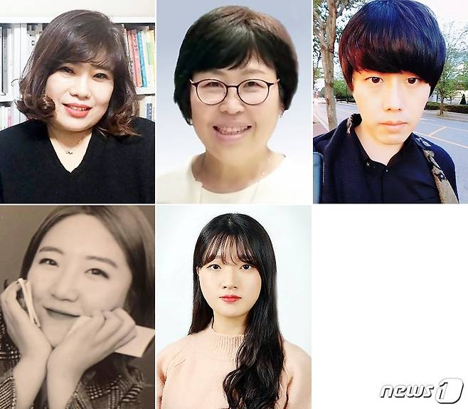 신춘문예 당선자. 사진 위 왼쪽부터 시계방향으로 김헌수·김영주·이휘빈·이인애·윤여진씨.(우석대 제공) © News1