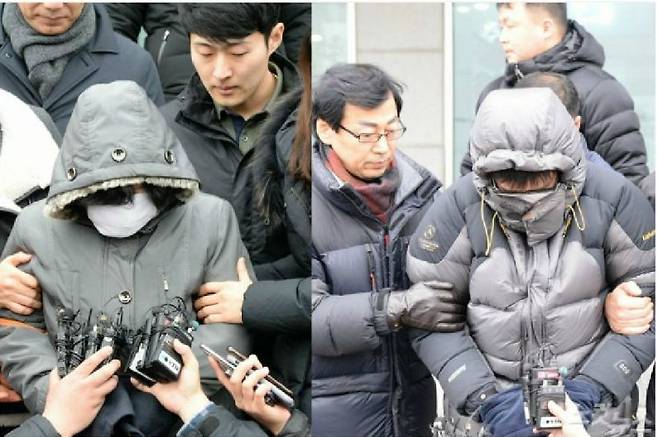 구속 전 피의자 신문을 받기 위해 법원으로 떠나는 고준희 양 친부 고모(35) 씨와 내연녀 모친 김모(61) 씨. (사진=김민성 기자)