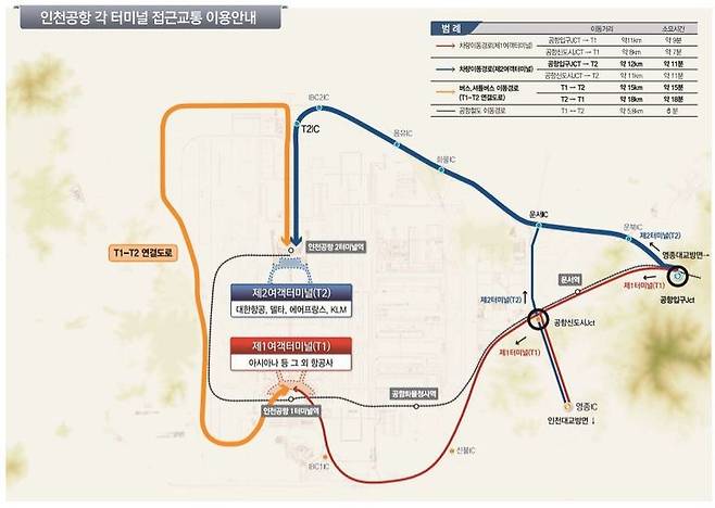 인천국제공항 제2여객터미널 승용차로 가는 방법. 그래픽 인천공항공사 제공 (※ 그래픽을 누르면 크게 볼 수 있습니다.)