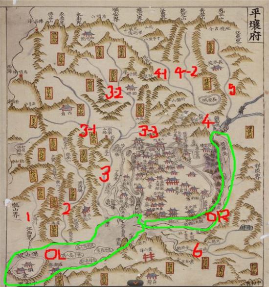 고려 태조 왕건(920년대) 황제 때 서경 평양부 지도. 인하대 제공