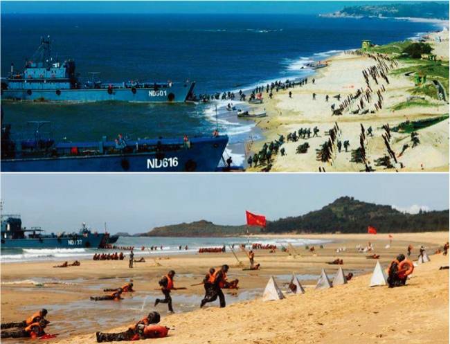 최근 산둥반도에서 ‘한반도 출동’ 상륙훈련을 실시한 중국 해병대. [뉴시스]