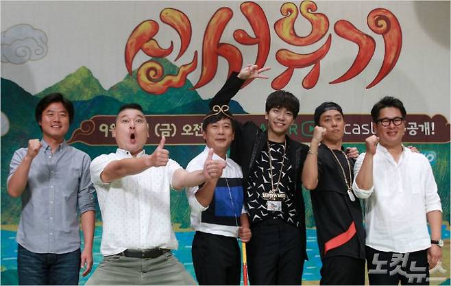 신서유기 시즌1 제작발표회. 왼쪽부터 나영석 PD, 강호동, 이수근, 이승기, 은지원, 최재영 작가. (자료사진=박종민 기자/노컷뉴스)