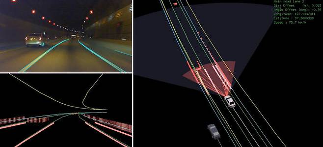 현대모비스가 개발 중인 정밀측위 기술이 터널에서 작동하는 모습 (제공=현대모비스)