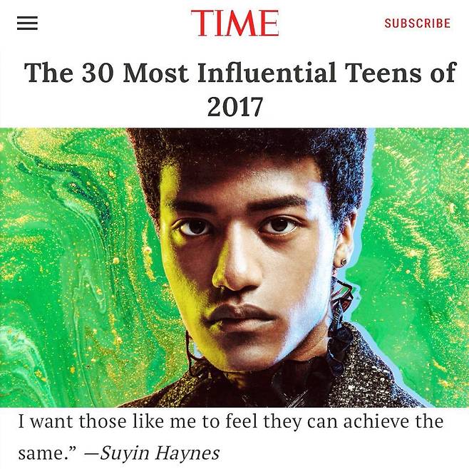 한현민은 2017년 11월 미국 주간지 <타임>이 선정한 ‘2017 가장 영향력 있는 10대 30인’ 중 한명으로도 꼽혔다.  타임 누리집 화면 갈무리