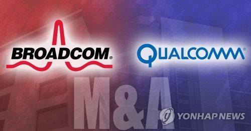브로드컴, 퀄컴에 인수·합병(M&A) 추진(PG) [제작 이태호] 사진합성, 일러스트