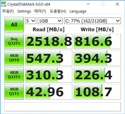 레노버 720S에 탑재된 하이닉스 SSD의 성능