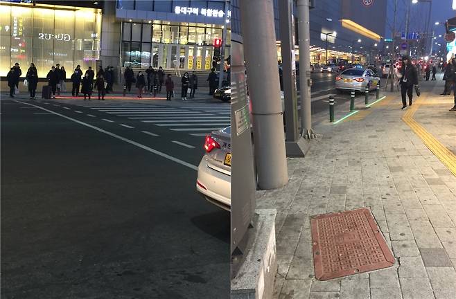 경찰청이 지난 1월 대구시내 횡단보도에 시범 설치한 '바닥 신호등'./사진=경찰청