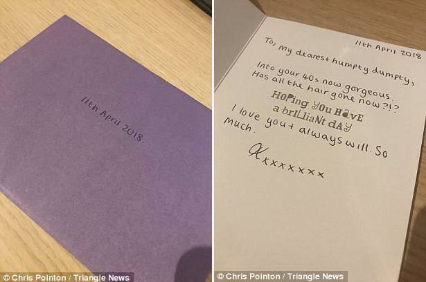 마흔이 될 남편을 위해 아내는 미리 생일카드를 써놓았다.