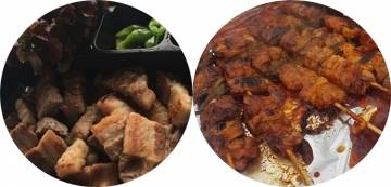 잠실 삼겹살정식(왼쪽), 잠실 노점상 파닭꼬치 /사진=이재은 기자, 인스타그램