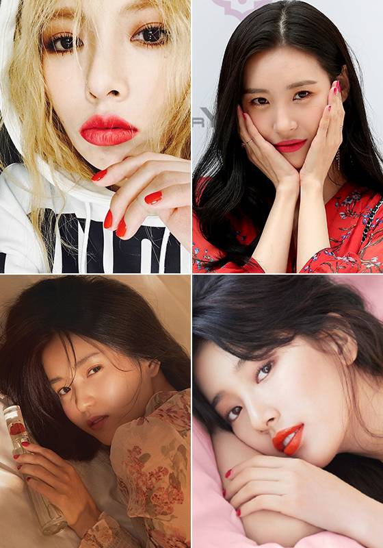 왼쪽부터 시계 방향으로 가수 현아, 선미, 가수 겸 배우 수지, 배우 김태리/사진=현아 인스타그램, 머니투데이 DB, 코스모폴리탄, 하이컷