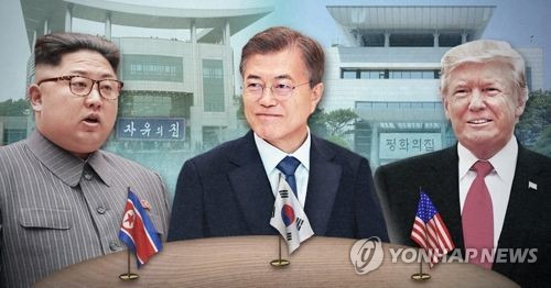 남북미정상회담 판문점에서 할까 (PG) [제작 최자윤] 사진합성, 일러스트