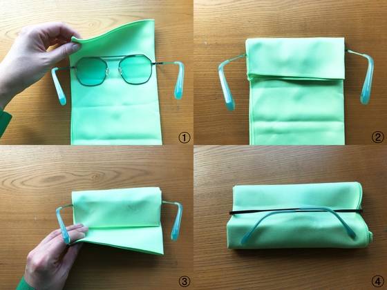 안경수건으로 선글라스 렌즈 감싸기.
