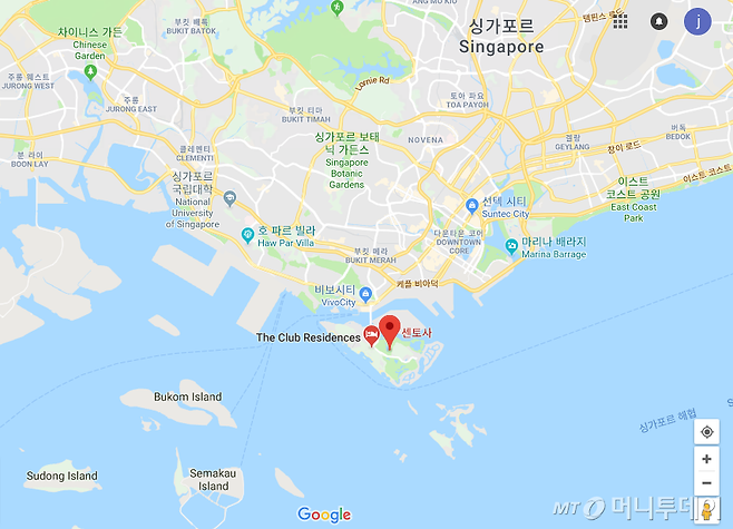 북미정상회담이 열리는 싱가포르 센토사섬의 카펠라호텔 위치./사진=구글맵