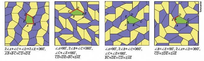 마저리 라이스가 찾은 4가지 볼록오각형 테셀레이션 - Tomuruen(w) 제공