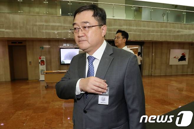 구성훈 삼성증권 사장이 4일 오전 서울 세종대로 금융위원회에서 열린 증권선물위원회(증선위) 정례회의에 출석하고 있다. 2018.7.4/뉴스1 © News1 박세연 기자