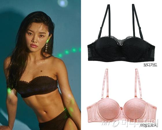 (왼쪽 모델컷, 오른쪽 위 제품)보디가드 썸머레이스 오프숄더 브라, (오른쪽 아래) 미싱도로시 하프컵 브라/사진제공=좋은사람들 보디가드, 엠코르셋 미싱도로시