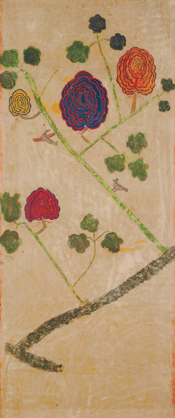 조선시대에 그려진 그림이라고 믿기지 않을 만큼 현대적인 조형미가 돋보이는 민화들이 적잖다. 사진은 일본에 소장된 민화 화조화 가운데 명품으로 꼽히는 ‘화조도’(19세기, 종이에 채색). [사진 갤러리현대]