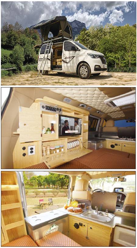 카인드아크 캠핑카에는 숙식공간과 함께 TV, 싱크대, 조리시설, 수납공간이 설치돼 있다.