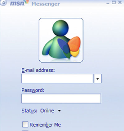 MSN 메신저의 로그인 메뉴