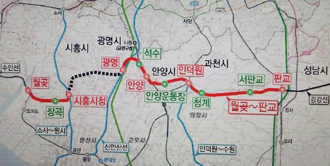 월곶~판교 복선전철 노선도 월곶~판교 복선전철 노선도