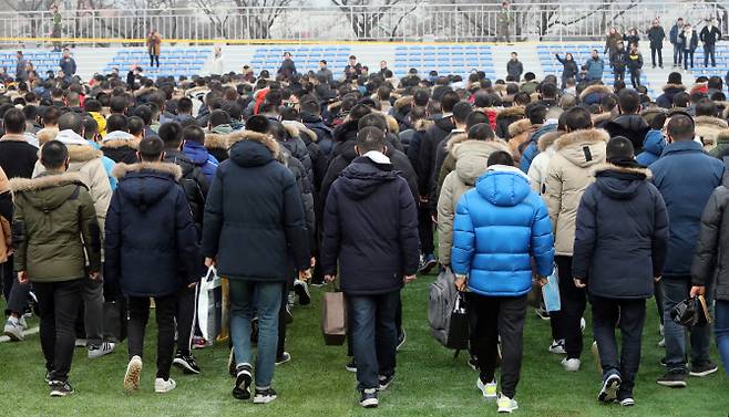 2018년 첫 입영행사가 열린 1월2일 충남 논산 육군훈련소 현장. (사진=연합뉴스)
