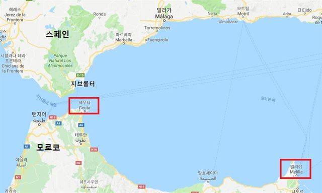 모로코에 위치한 스페인의 영토 세우타와 멜리야 /사진=구글 지도