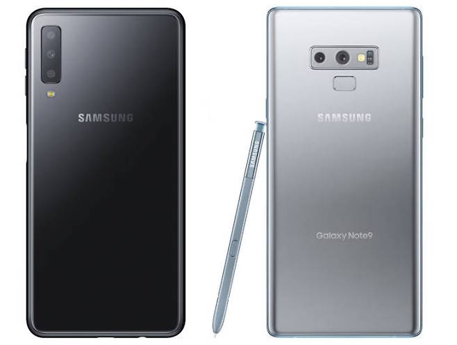 갤럭시노트9 클라우드 실버(오른쪽)와 갤럭시A7(2018).
