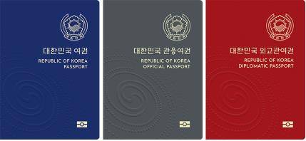 우리나라 여권, 왼쪽부터 일반, 관용, 외교관여권이다. 외교부