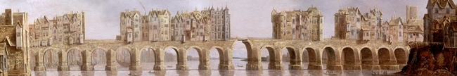 클라우드 드 종(Claude de Jongh)이 1632년에 그린 유화 '런던교 풍경(View of London Bridge)'. 옛 런던교의 상세한 모습을 볼 수 있다 그림=Wikipedia