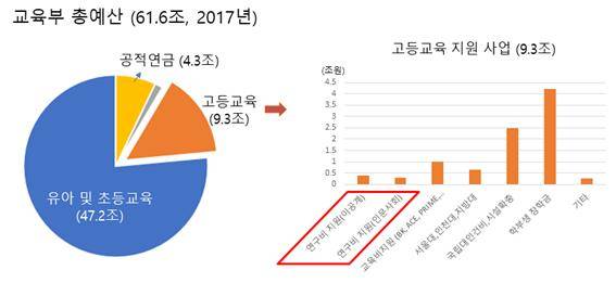 그림  2017년 교육부 총예산과 고등교육지원사업 내역. -사진 제공 강세종 교수