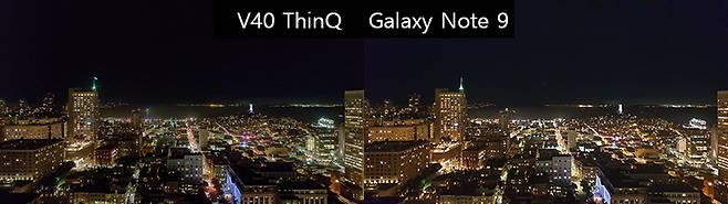 V40 씽큐와 갤럭시 노트9의 야간 촬영.