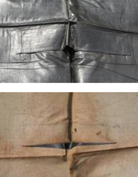 판초 우의 중앙의 목 부위를 바깥과 안에서 본 모습. 여기로 머리를 집어넣어 입는다. /출처= @militaryuniformsupply.com