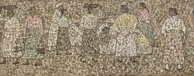 박수근, oil on masonite, 24.9×62.4cm, 1961, signed on the reverse, 시장의 사람들, KRW 4,000,000,000 - 5,500,000,000 [사진제공=케이옥션]