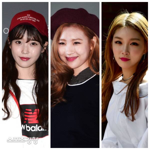 가수 아이유(왼쪽부터), 선미, 청하. 사진 경향DB