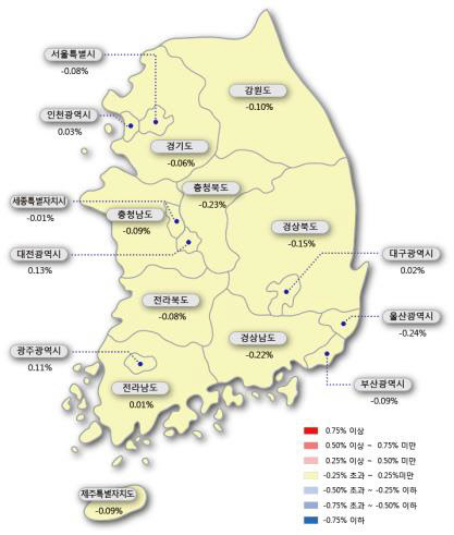 전국 아파트 매매가격 변동률. <한국감정원 제공>