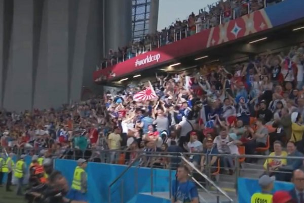 2018 러시아 월드컵 기간 중 일본과 세네갈의 예선전에서 등장한 욱일기 응원 장면. 사진｜서경덕 교수